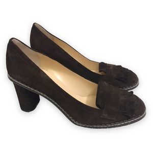 Kate Spade Brown Suede Fringe Kiltie Heeled Oxford Loafer Prep Size 8